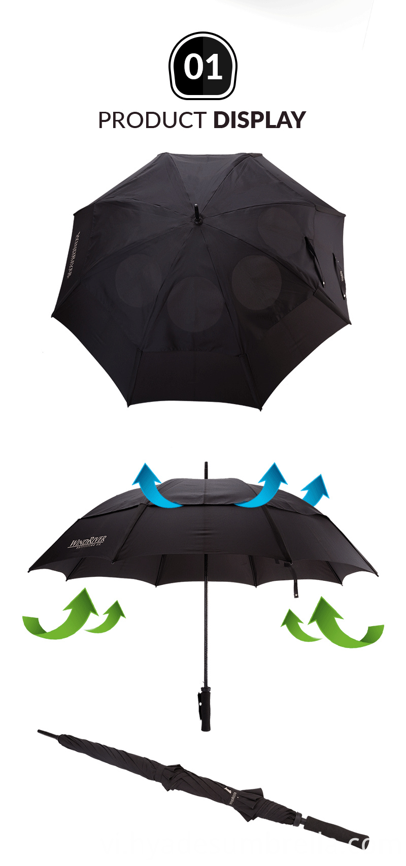 Oem thông gió Windproof Golf Umbrella Oem Ventilation Windproof Golf Umbrella
